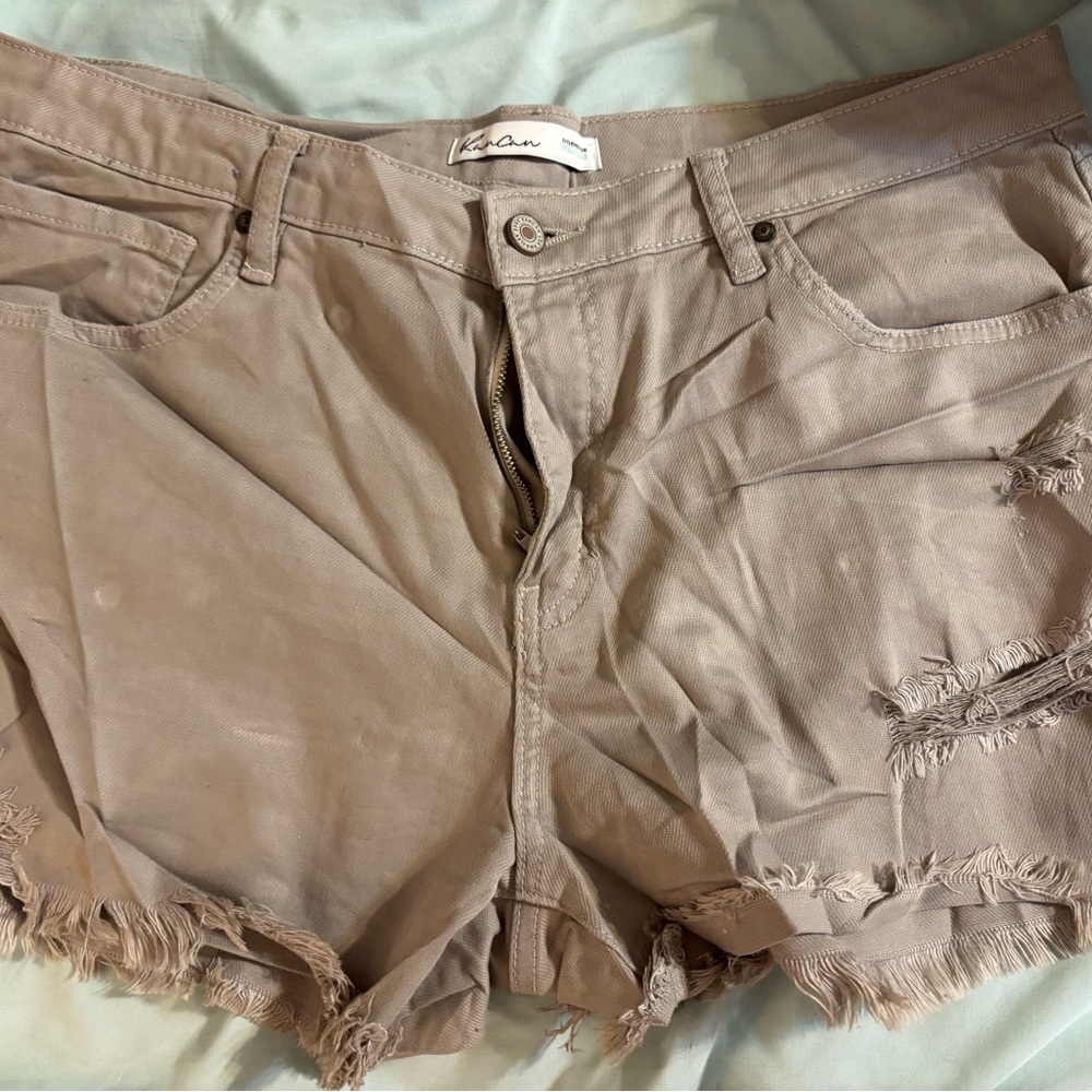 KanCan Distressed Khaki Denim Shorts